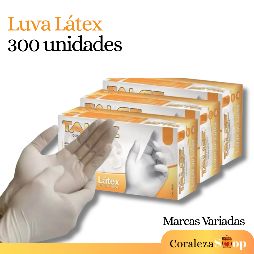 Kit 300 Luva Látex Descartável C/ Pó  PP P M ou G em Oferta na Shopee