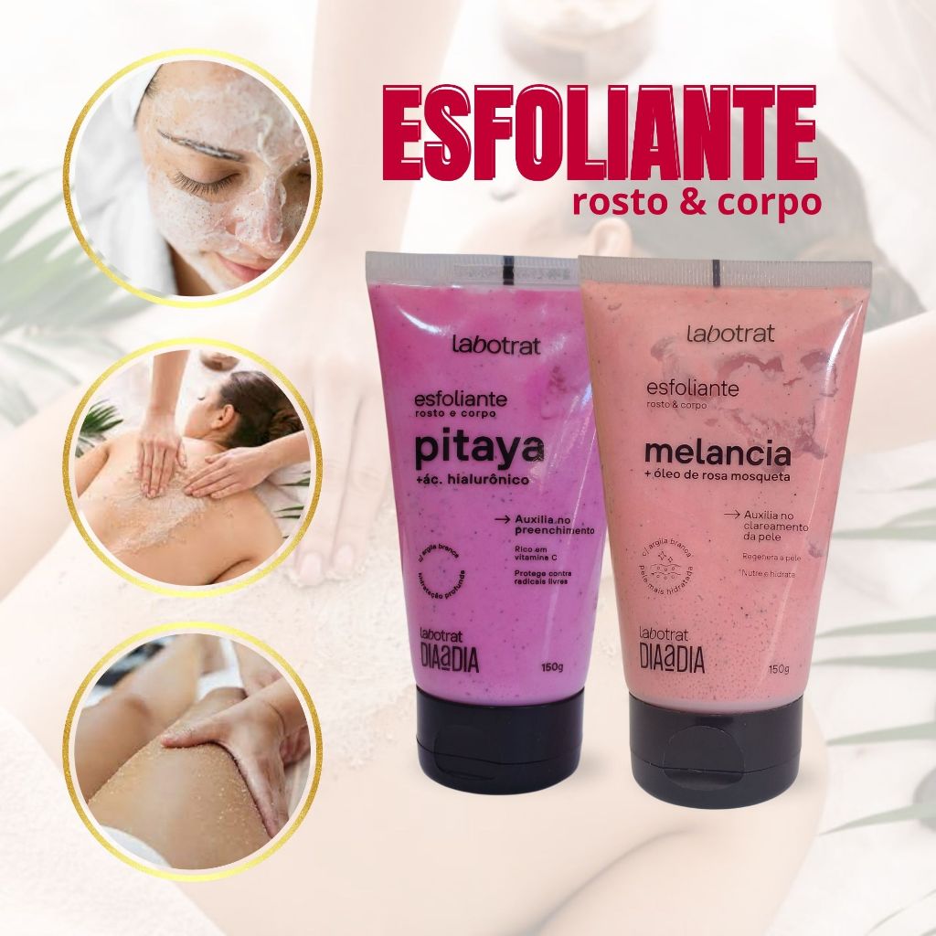 Esfoliante Labotrat Rosto e Corpo 150g Melancia + Oleo Rosa Mosqueta, Pitaya + Ac. Hialurônico