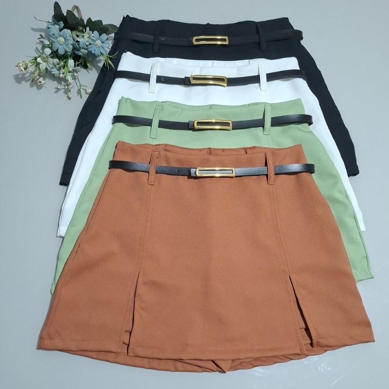 Short Saia Alfaiataria Feminina Do P ao G3 Cintura Alta Com Zíper e Cinto em Oferta na Shopee