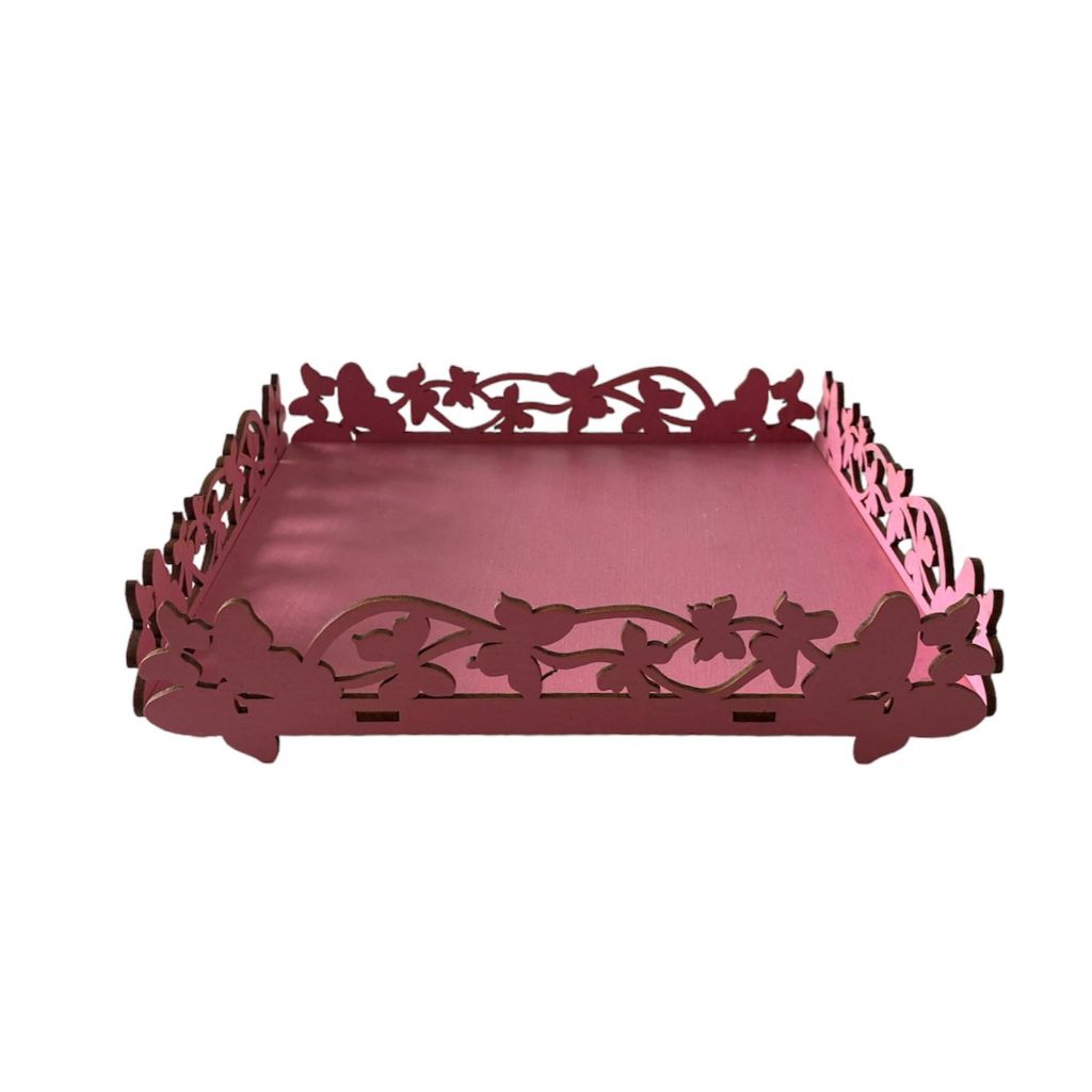 Bandeja Borboletas 20x20 Decoração MDF Crú Pintada Cor Rosa em Oferta na Shopee
