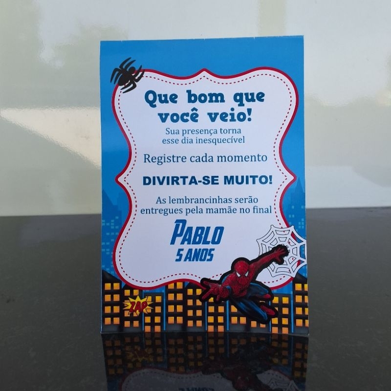 Plaquinha de Centro de Mesa Homem-Aranha Personalizada Lembrancinha Decoração Festa Infantil Super Herói