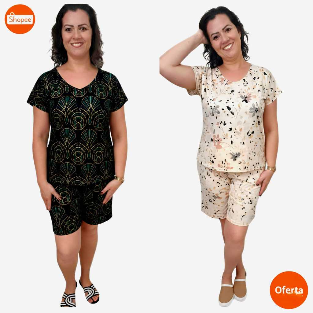 conjunto com manga malha fria liganete feminino kit 1 até 3 em Oferta na Shopee