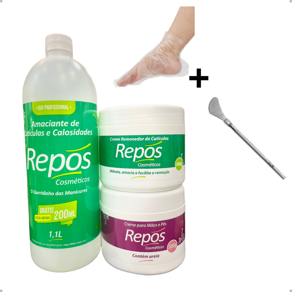 Kit Spa Dos Pés Repós Amaciante + Uréia + Removedor + Espátula Calosidade + 10 Botinhas