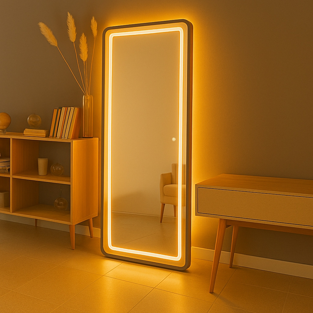 Espelho Retangular 150cmx60cm Moldura Metal Com Led Jateado Touch Bivolt Quarto 3 Tons 3000K 4000k 6000k 240 Lúmens Luxo