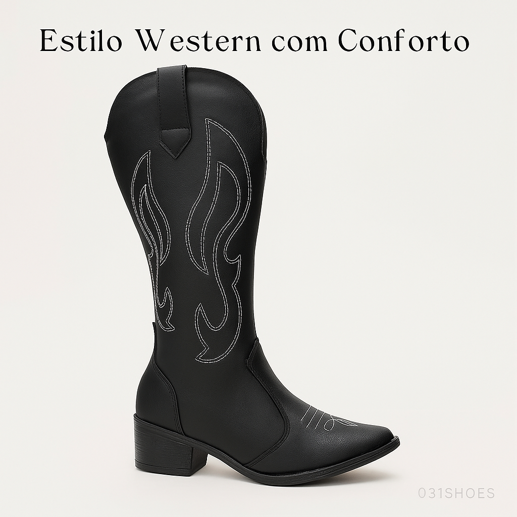 Bota Texana Western Cano Alto Feminina Com Bordado Estilosa Rodeio em Oferta na Shopee