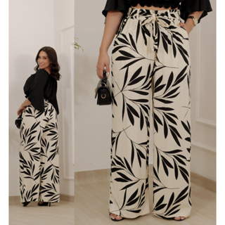 calça femininas pantalona estampada - conforto e estilo com bolso  laterais e forro interno em Oferta na Shopee