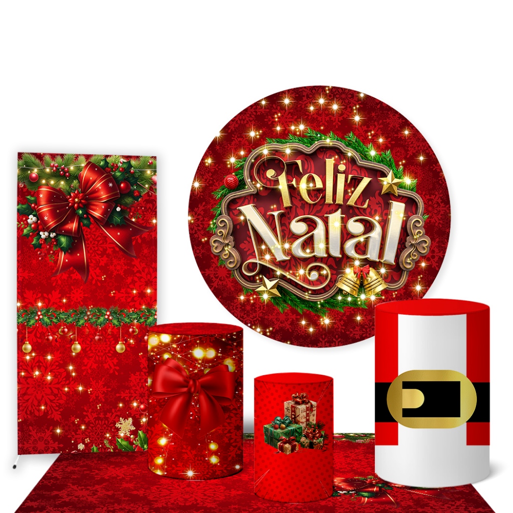 Trio Capas Cilindro + Painel 1,50m + Lateral e Tapete Natal