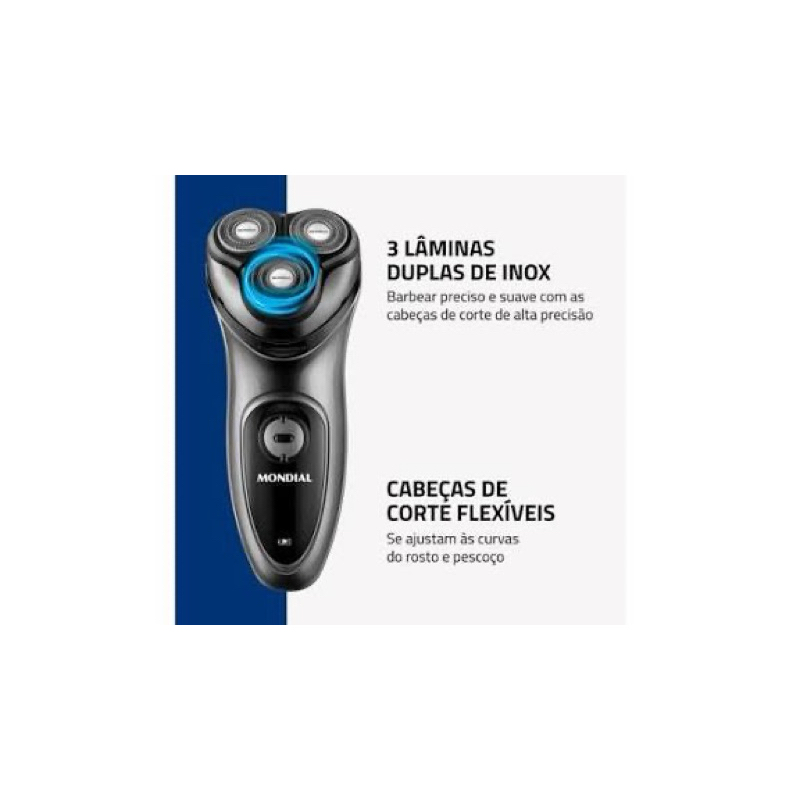 🪒 Barbeador Elétrico Mondial Power Shave – Lâminas de Inox e Cabeças Flexíveis