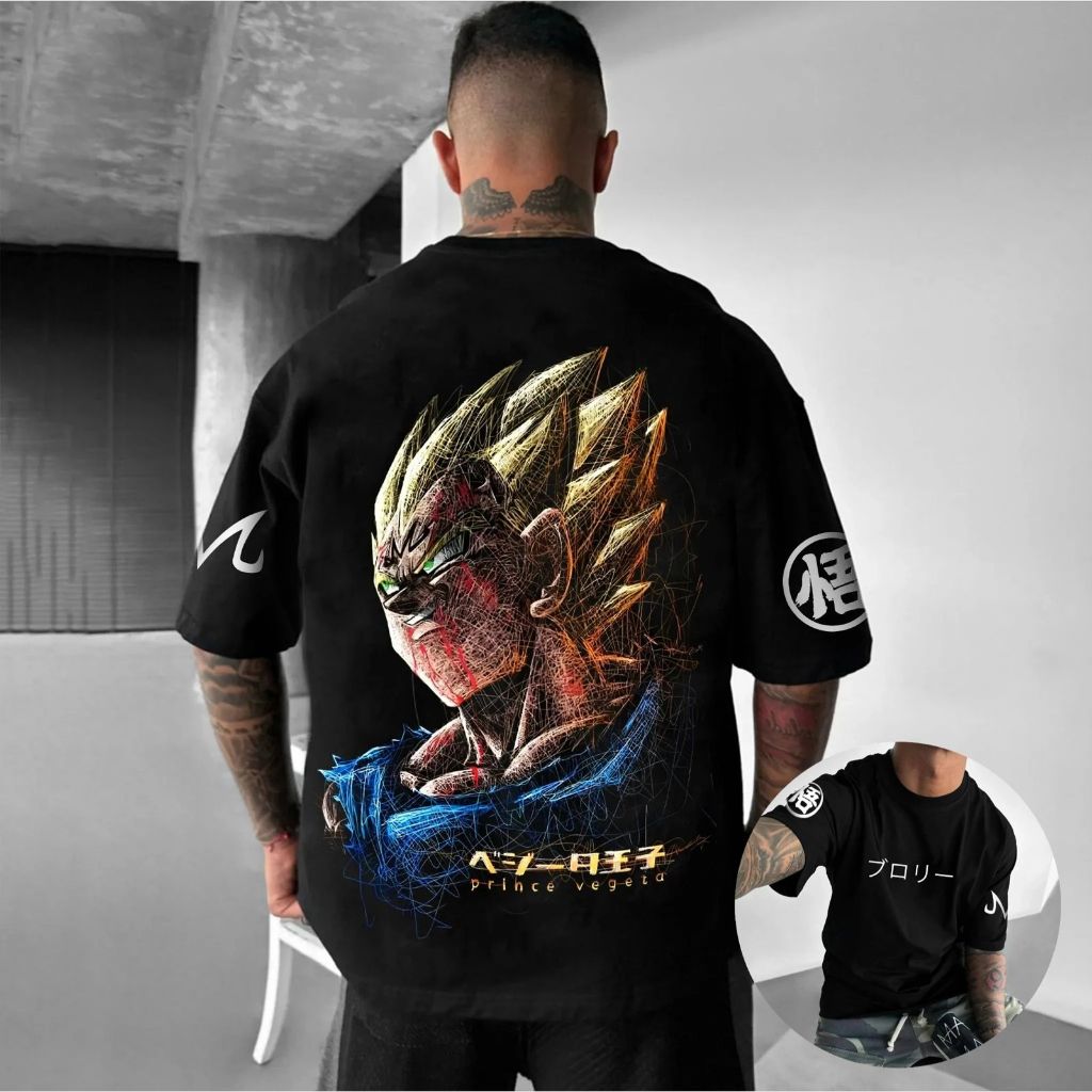 Camiseta Oversized Dragon Ball Vegeta Príncipe dos Saiyajins Aftersoul Unissex Plus Size PP ao G6