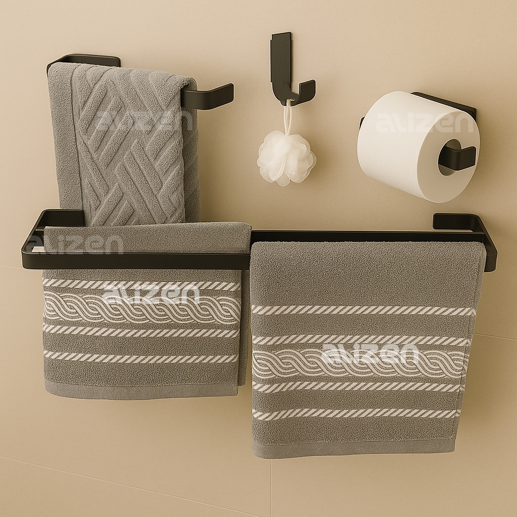 Kit Banheiro Toalheiro Duplo Acessórios Banheiro Preto Suporte Toalheiro Duplo Casal em Oferta na Shopee