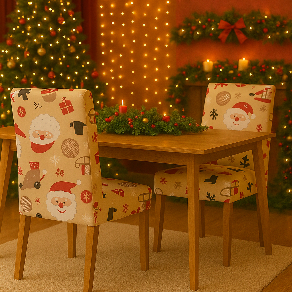 Capa de Cadeira Natalina – Spandex Elástico Ajustável, Várias Estampas Lindíssimas