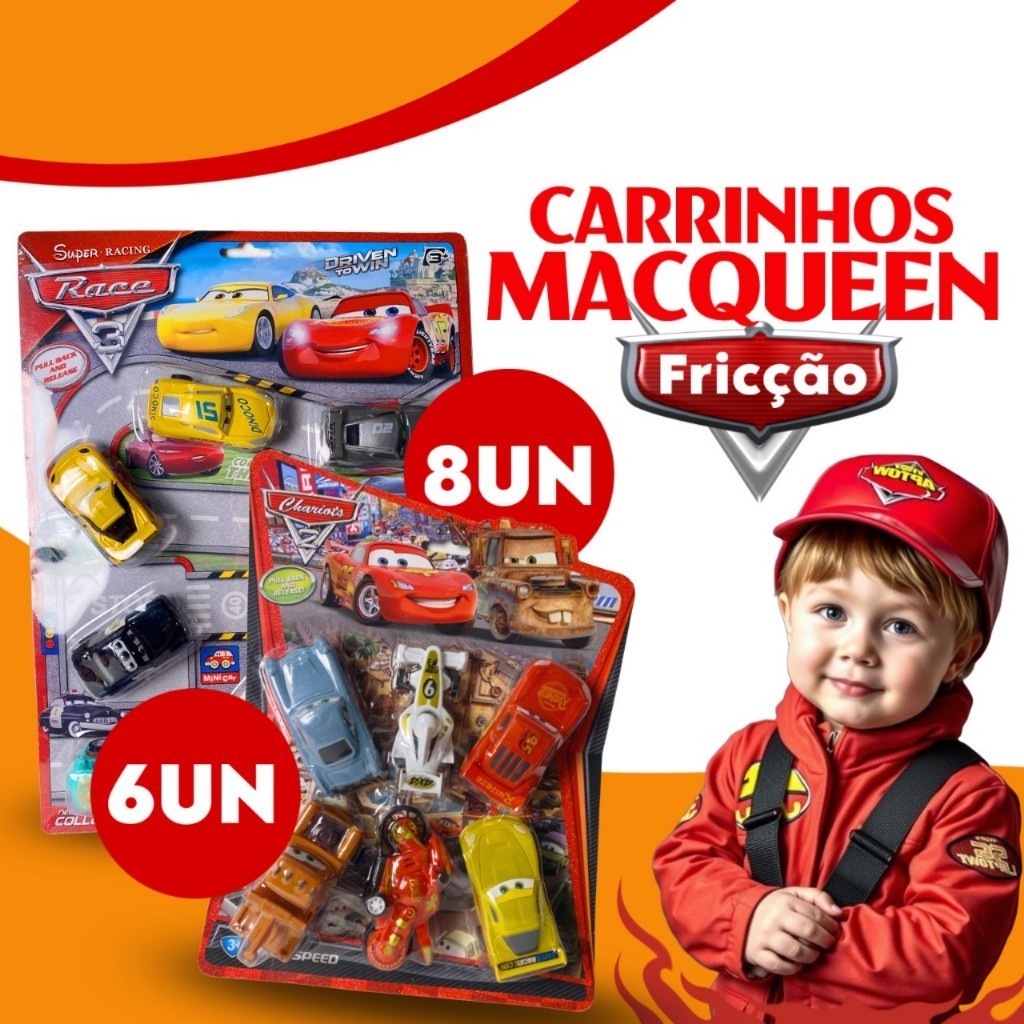 Kit 6/8 Carrinhos Fricção Filme Carros 3 McQueen E Sua Turma Brinquedo Infantil Carro Macqueen