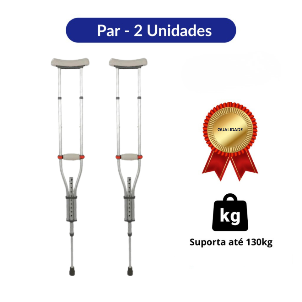 Muleta Axilar de Alumínio Regulável P/M/G Dellamed – Par até 130kg