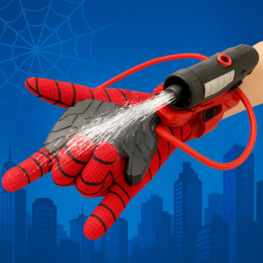 Lançador de Água Infantil Spider com Luva Brinquedo Estilo Homem-Aranha para Meninos Verão Piscina