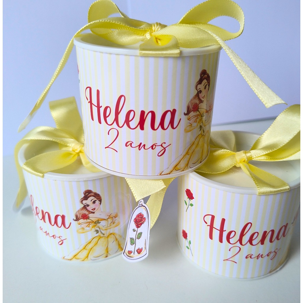 Kit Tubolatas Personalizadas 5x6 cm • Lembrancinha Festa  Princesa Bela, Chá de Bebê, Maternidade