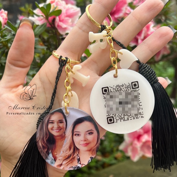 Chaveiro com foto e eternização de voz | Chaveiro com QR Code de voz/video | Eternização em resina