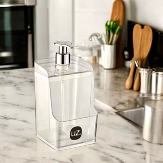 UZ Dispenser Porta Detergente e Esponja Bucha de Louça Slim Translúcido Transparente Acrílico Resistente Bico Cromado em Oferta na Shopee