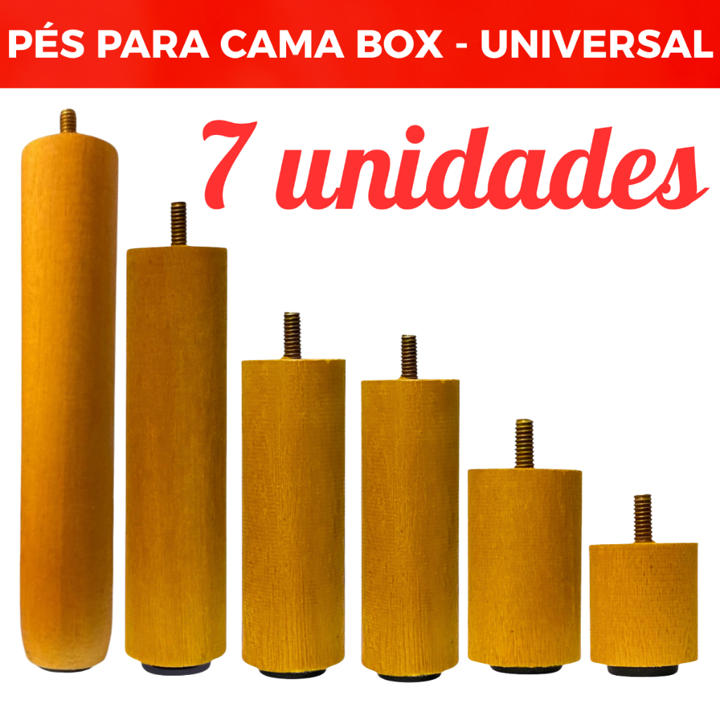 7 Pés Cama Box Ou Baú Casal Solteiro Várias Alturas Madeira Maciça Pezinho Universal - Cor Mel em Oferta na Shopee