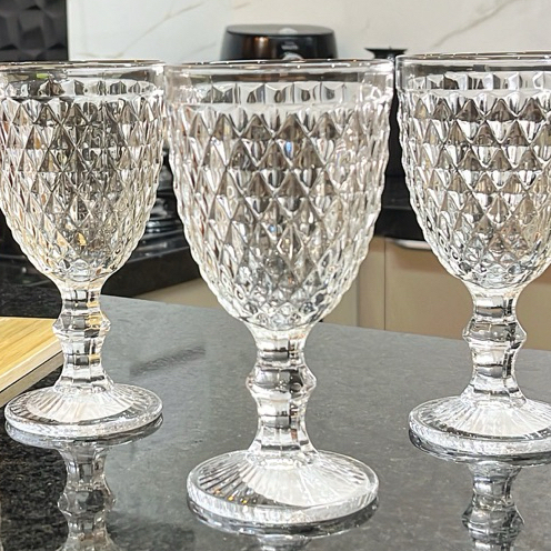 Jogo 06 Taça Bico De Jaca 320Ml Vidro Para Agua Vinho Transparente