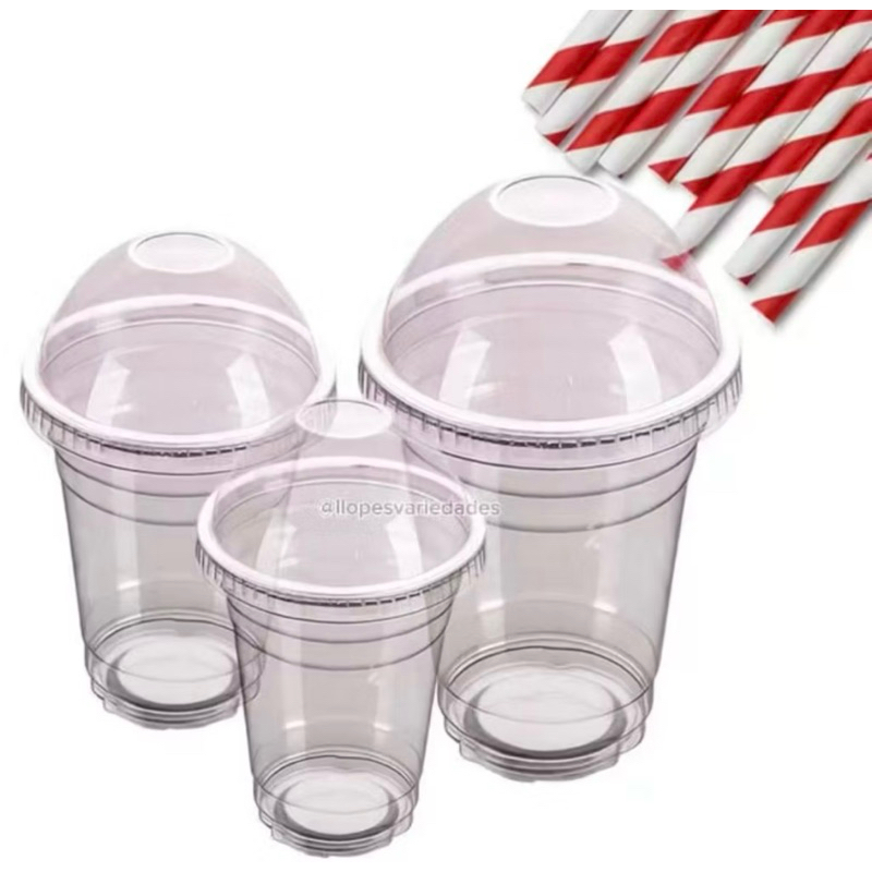 50/100 Copo Pet Cristal 470ml + Tampa bolha com furo - Marca:Talge em Oferta na Shopee