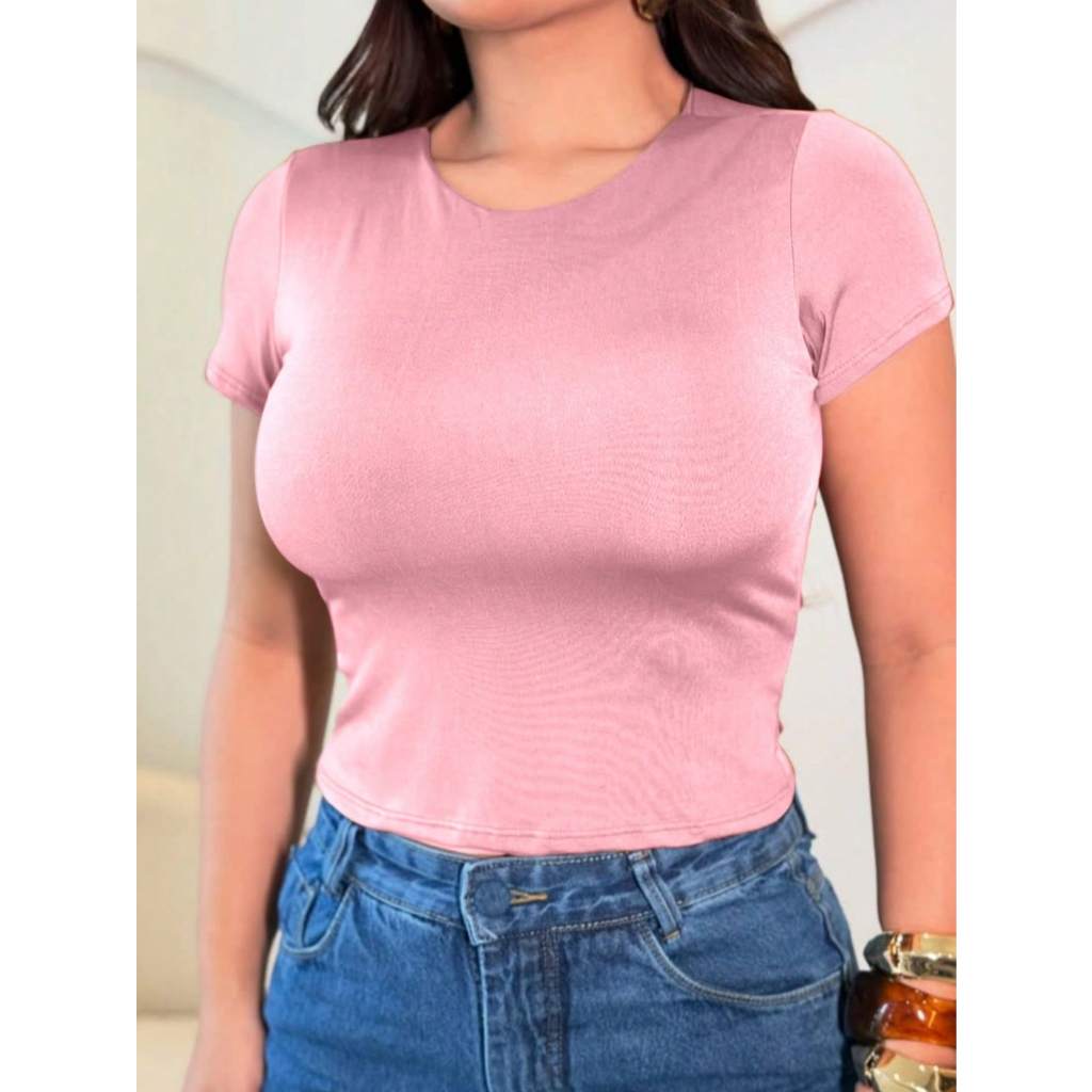 Cropped Blusinha Manga Curta Básica Estilosa Super Tendência da Moda Justa e Tecido Confortável