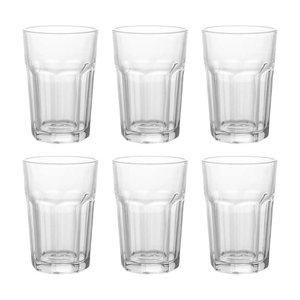 Jogo Com 6 Copos Grandes 425ml Vidro Incolor Drink Suco Água Transparente em Oferta na Shopee
