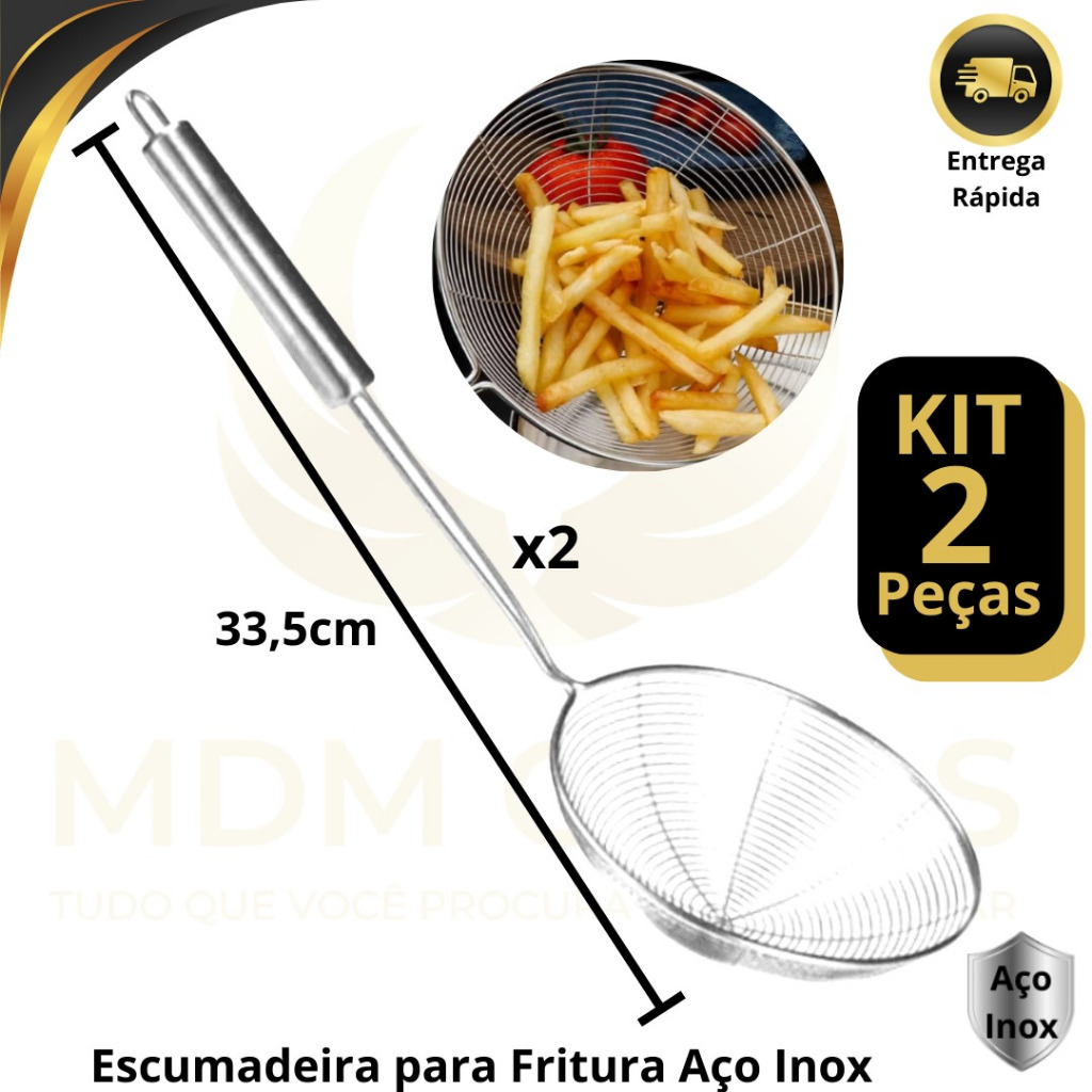 Escumadeira para Fritura Profissional Aço Inox Utensilio para Cozinha Restaurante Buffet