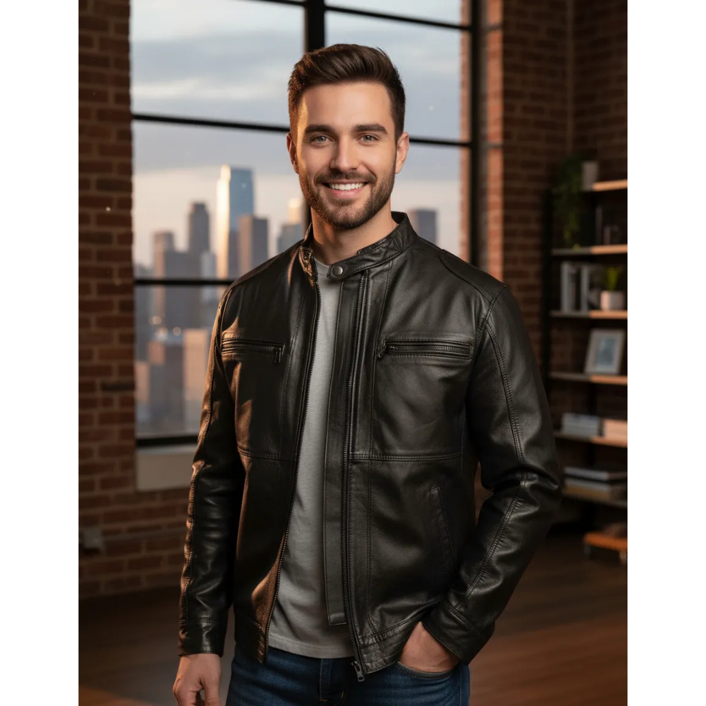 JAQUETA MASCULINA COURO LEGITIMO ADJAN COUROS