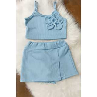 Conjunto Infantil Canelado para Meninas Cropped  flor e Shorts Saia em Oferta na Shopee