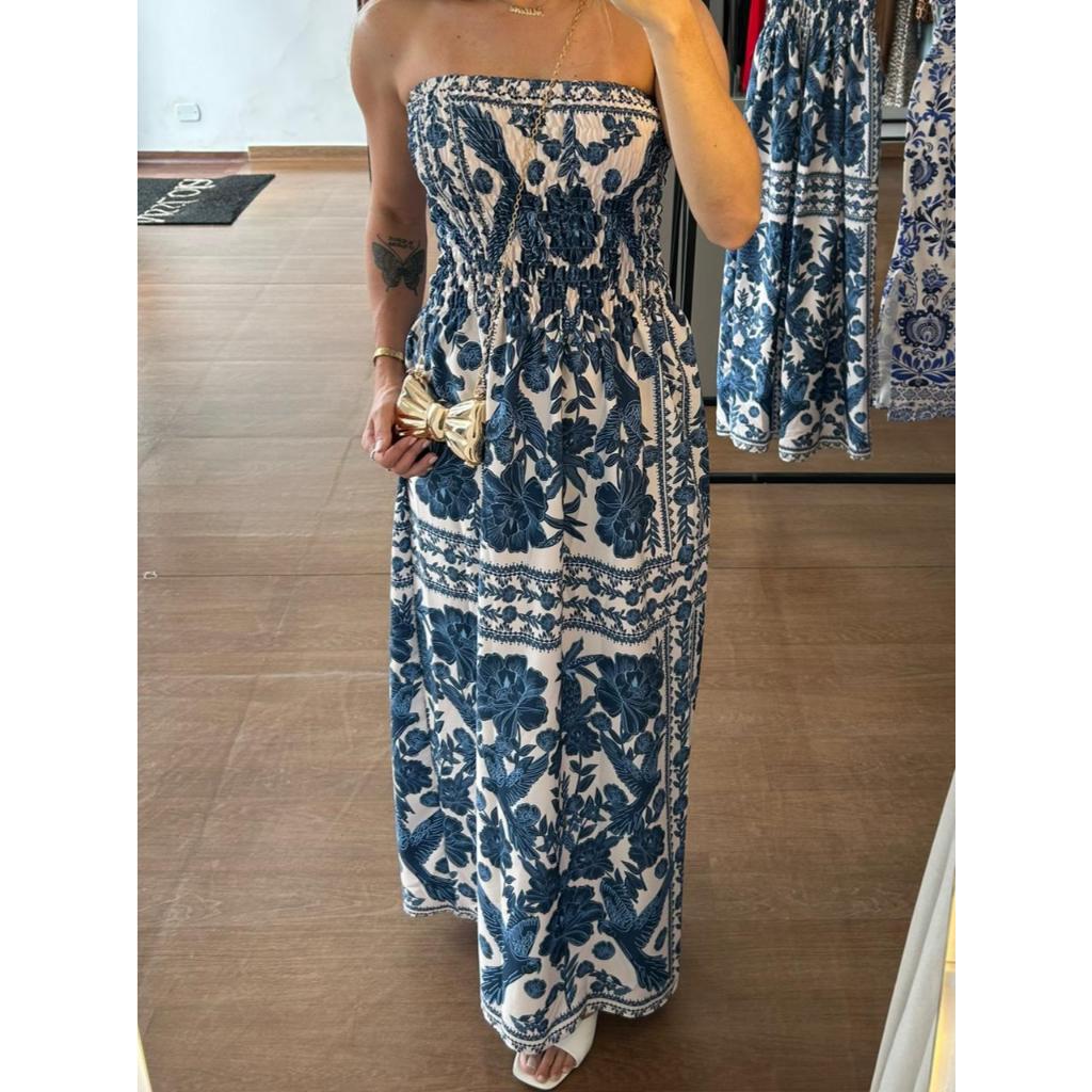 Vestido feminino longo Tomara que Caia Com Elastex