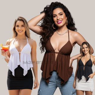 Top blusa cortininha bata cropped malibu feminina tendência boho moda gringa blogueira frente única em Oferta na Shopee