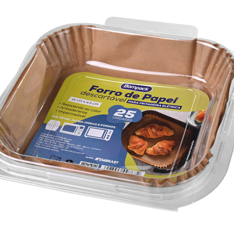 Forma de  Papel Descartável Bompack 16X4,5cm Com 25 Unidades.(AIR FRYER,MICRO-ONDAS E FORNOS)