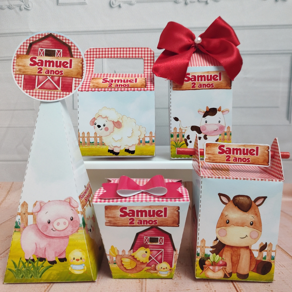 Kit Festa Fazendinha Personalizado | Lembrancinha Fazendinha Pegue e Monte | Caixinhas Personalizadas Infantil