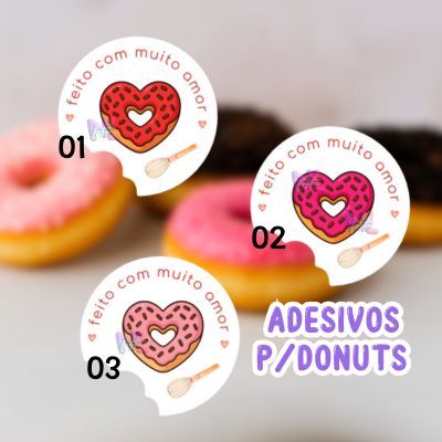 Adesivos, Donuts Coração,  corte de mordida, donuts, confeitaria, mini donuts, cake donuts 120/280/600