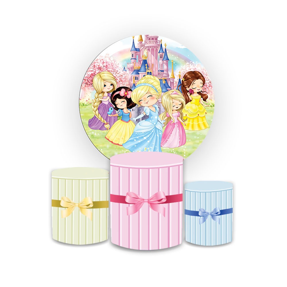 Kit Capas Painel Sublimado Tema Princesas Baby Festa de Aniversário + Trio de Capas de Cilindros em Oferta na Shopee