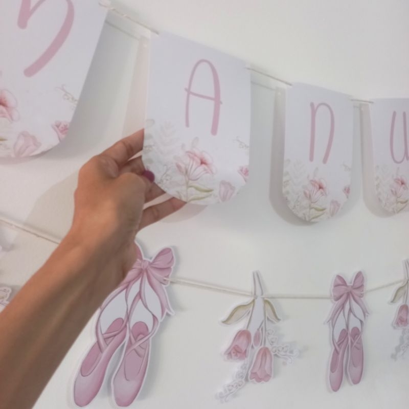 Dupla de varal personalizado bailarina 02/ bandeirolas bailarina/ varal decorativo festa infantil/Kit festa infantil