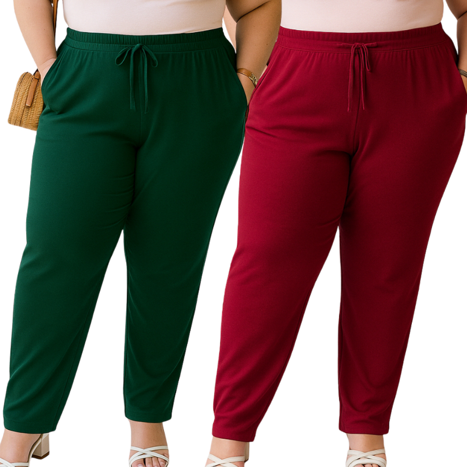 Kit 2 Calça Feminina Com Bolso Cores Lisa Soltinhas Confortáveis Senhoras em Oferta na Shopee