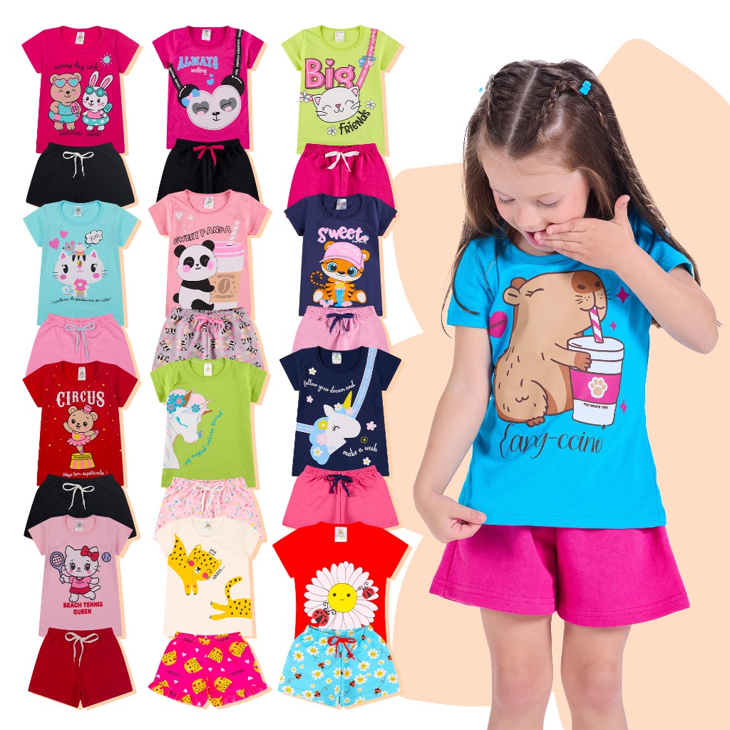 Kit Sortido 4, 10 ou 20 Peças de Roupas Bebe Menina Infantil Feminino Conjunto De Verão Em Algodão Estampas Estilosas em Oferta na Shopee
