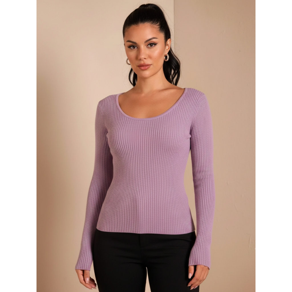 Blusa Feminina Manga Longa Blusa de Frio Cacharel Gola Redonda Blusa Justa Feminina Manga Longa