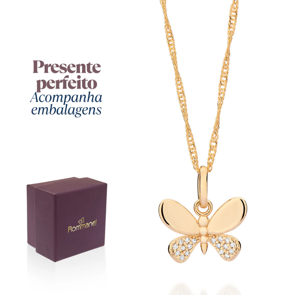 Melhor Presente Feminino Colar + Pingente Borboleta Rommanel Banhado Ouro 18k em Oferta na Shopee