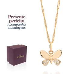 Melhor Presente Feminino Colar + Pingente Borboleta Rommanel Banhado Ouro 18k