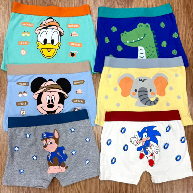 Cuecas boxer sortido menino infantil personagens algodão premium kit 3 com unidades variadas em Oferta na Shopee
