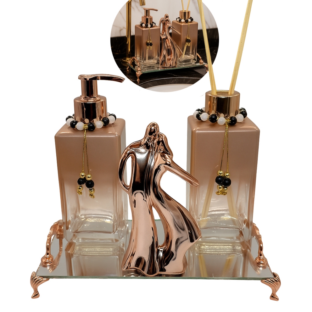 Kit CASAL ROSE LOVE Lavabo Square Rose Degradê Aromatizador e Saboneteira com Bandeja Decorativa em Oferta na Shopee