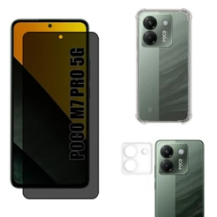 Kit Para Xiaomi Poco M7 Pro 5g | Película de Privacidade Fosca - Capa Anti Shock - Película da Câmera 3D