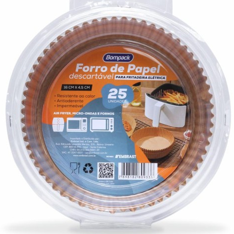 Forro Papel Bompack Descartável p/ Air Fryer 25UN