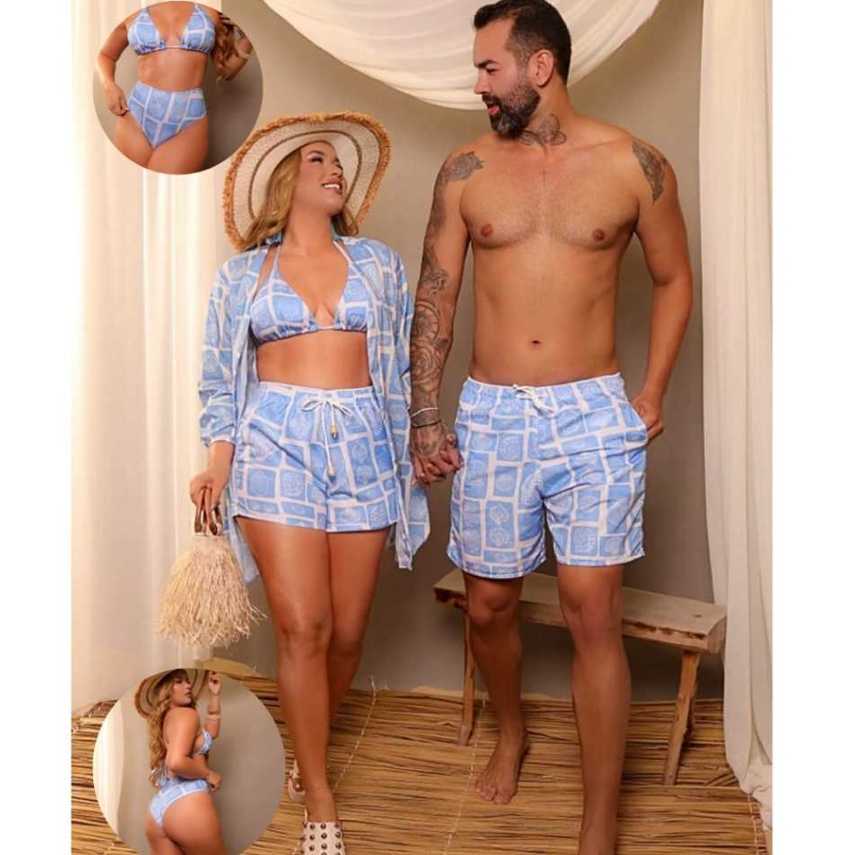 Kit Shorts e Biquíni Casal Tendência Por do Sol
