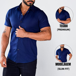 Camisa Social Masculina Tricoline Luxo Slim Fit Manga Curta Premium em Oferta na Shopee