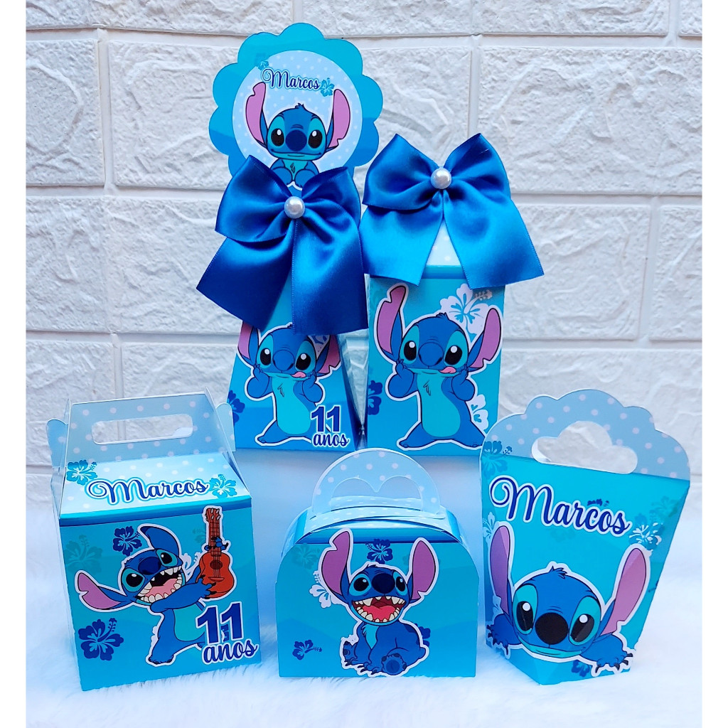 Kit Festa Personalizados Stitch Menino Lembrancinhas Caixinhas para Festa Festa Infantil PEGUE E MONTE