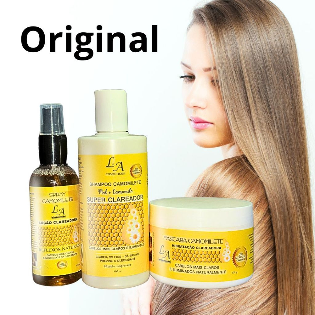 Kit Camomilete Super Clareador Mel e Extrato de Camomila L&A Cosméticos 2x300g 1x120ml em Oferta na Shopee