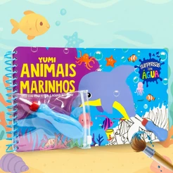 Livro Infantil Desenhos Animais Marinhos Pinta Com Água Capa Dura Agua book Aquabook
